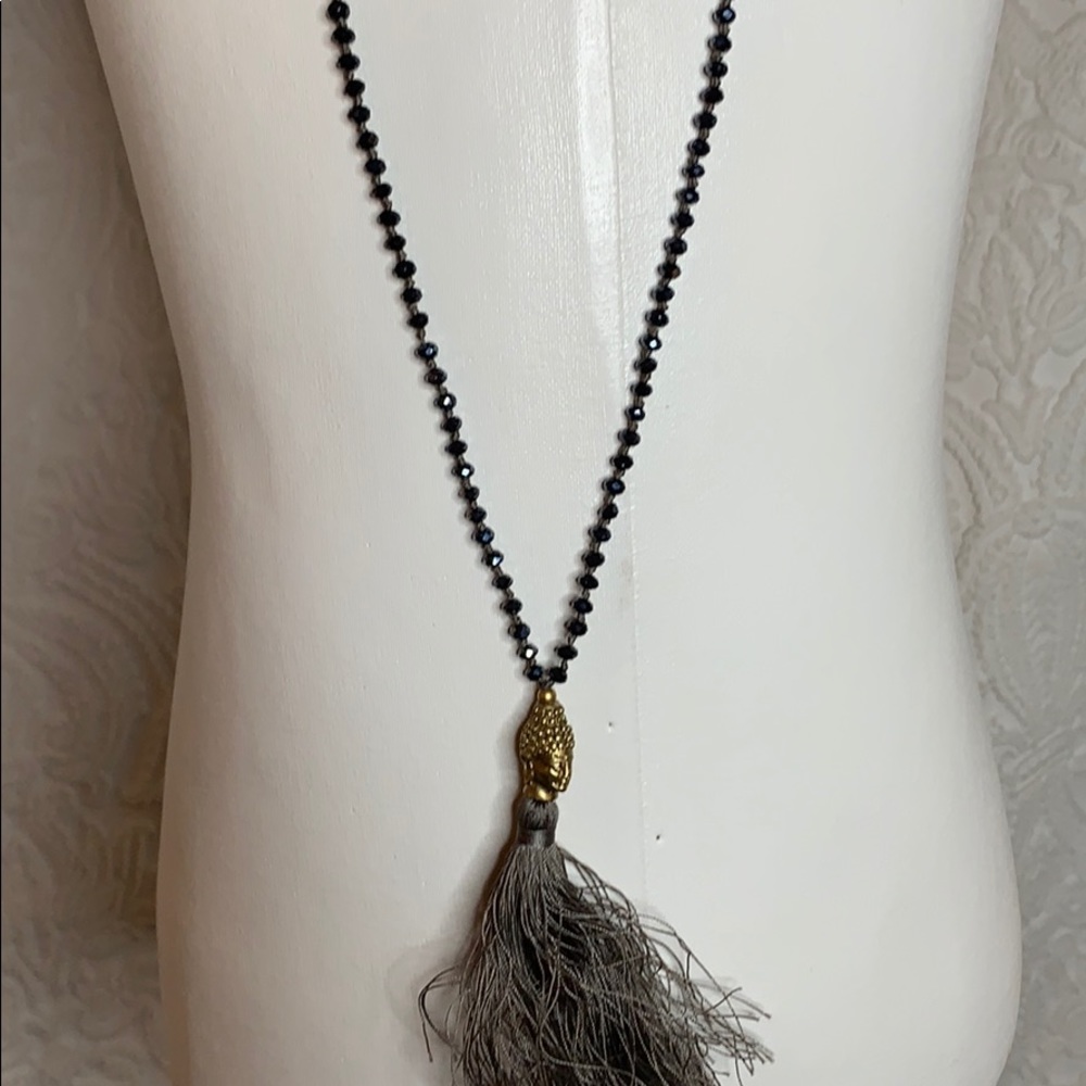 Boho style long black necklace